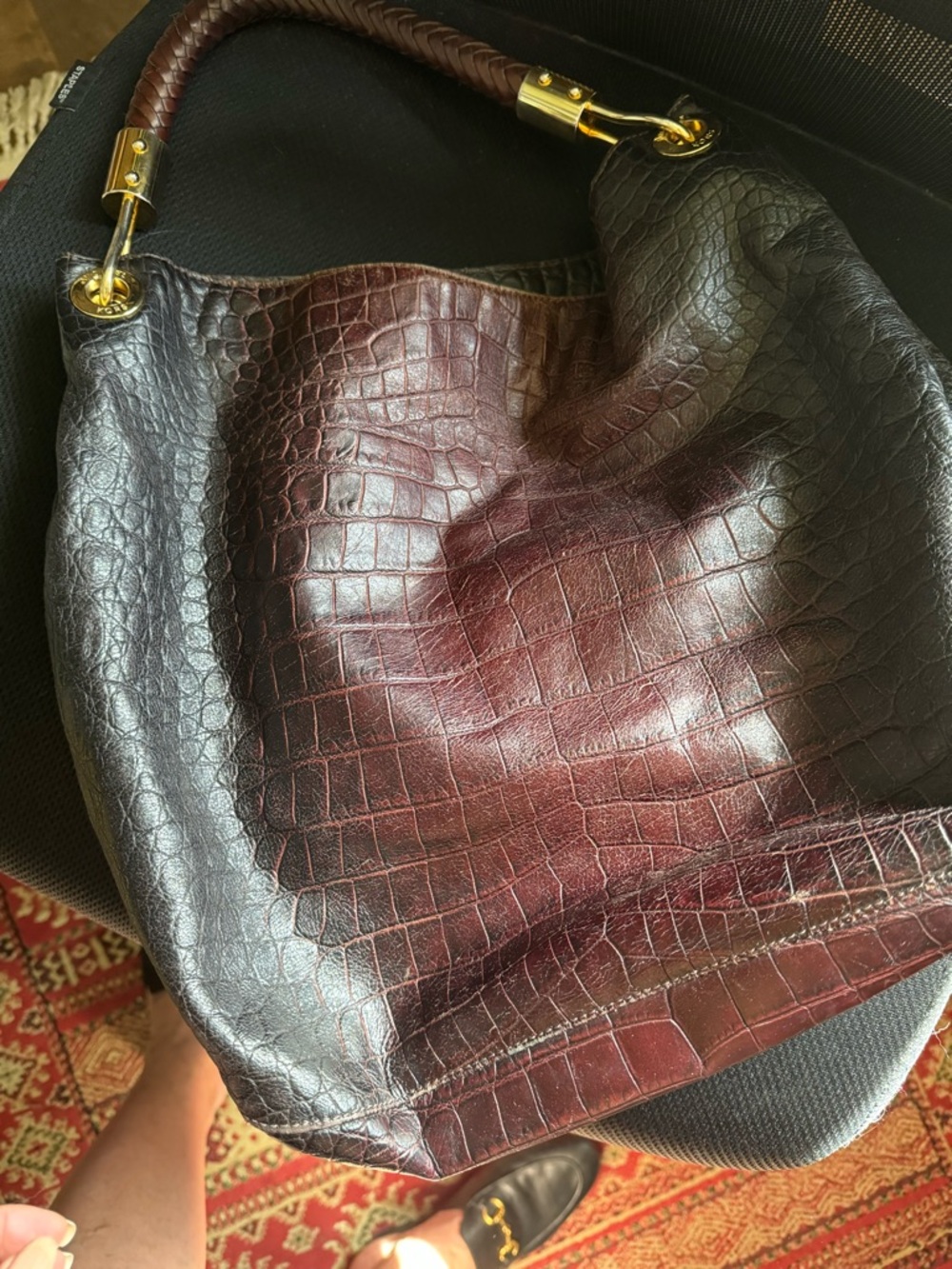 Michael Kors Skorpio Croc-Embossed Leather Hobo Bag in Deep variations of brown